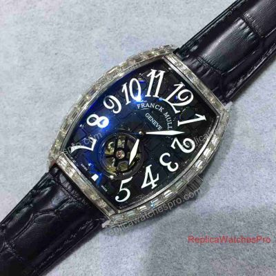 Replica Franck Muller Casablanca Black Croco SS Diamond Bezel Mens Watch